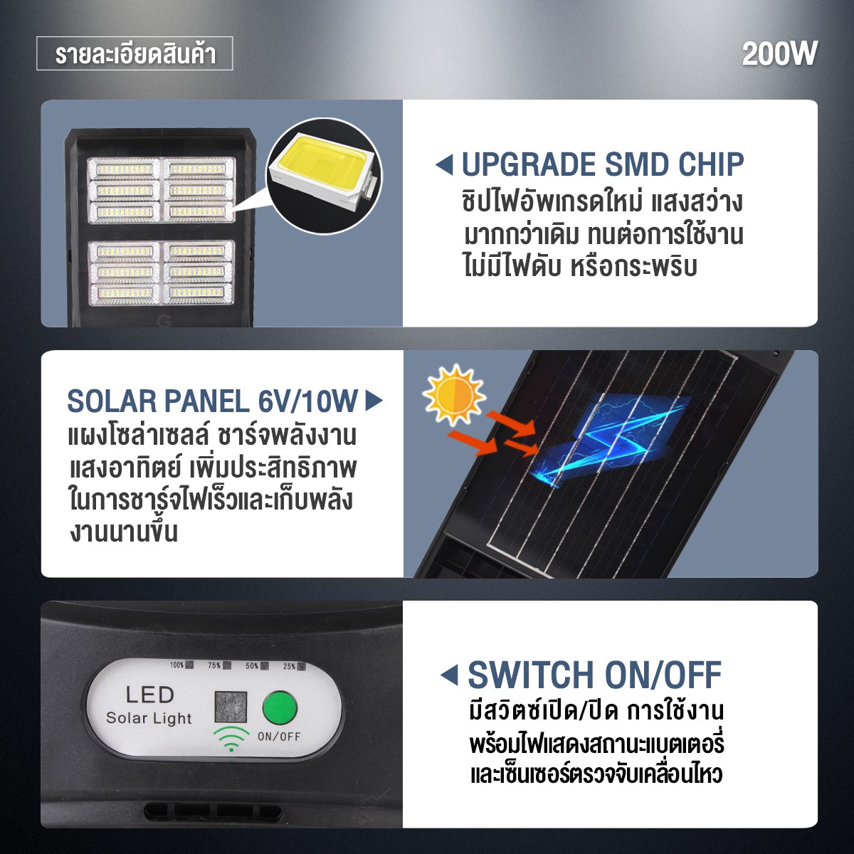 โคมไฟถนนโซล่าเซลล์ IWACHI รุ่น SOLAR-LEG-REMOTE-200W - Image 4