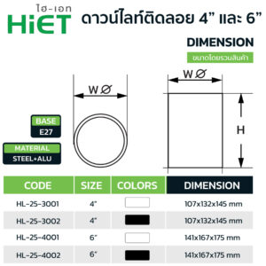 โคมไฟดาวน์ไลท์-HiET รุ่น HL25-ทรงกระบอก - Image 3