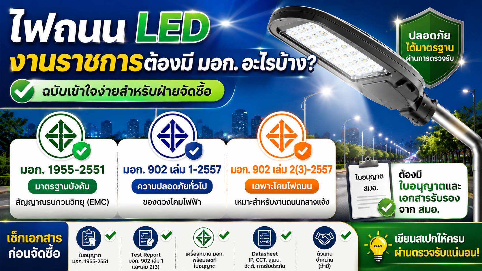 ไฟถนน LED งานราชการต้องมี มอก. อะไรบ้าง?