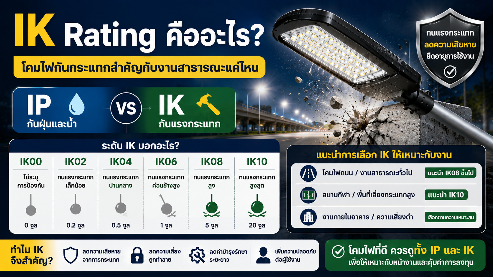 IK Rating คืออะไร? โคมไฟกันกระแทกสำคัญกับงานสาธารณะแค่ไหน