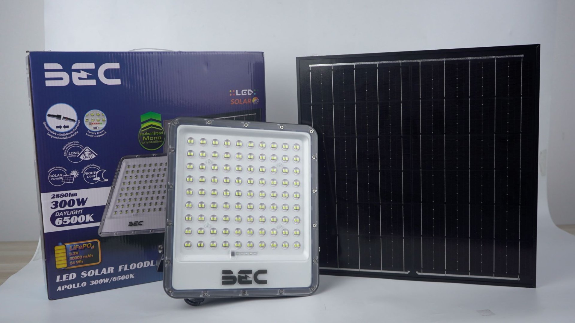 โคมไฟฟลัดไลท์ APOLLO LED โซลาร์เซลล์ BEC 500W - Image 4