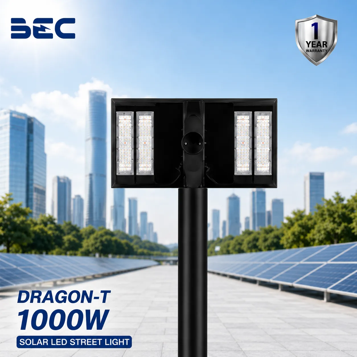 โคมไฟถนน LED โซลาร์เซลล์ BEC รุ่น Dragonขนาด 1000W