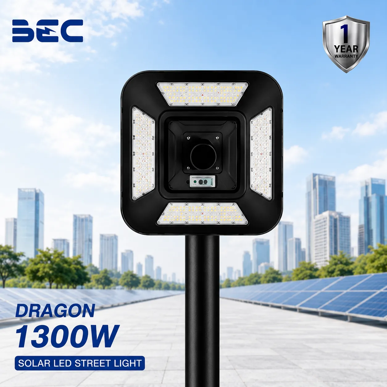 โคมไฟถนน LED โซลาร์เซลล์ BEC รุ่น Dragonขนาด 1300W