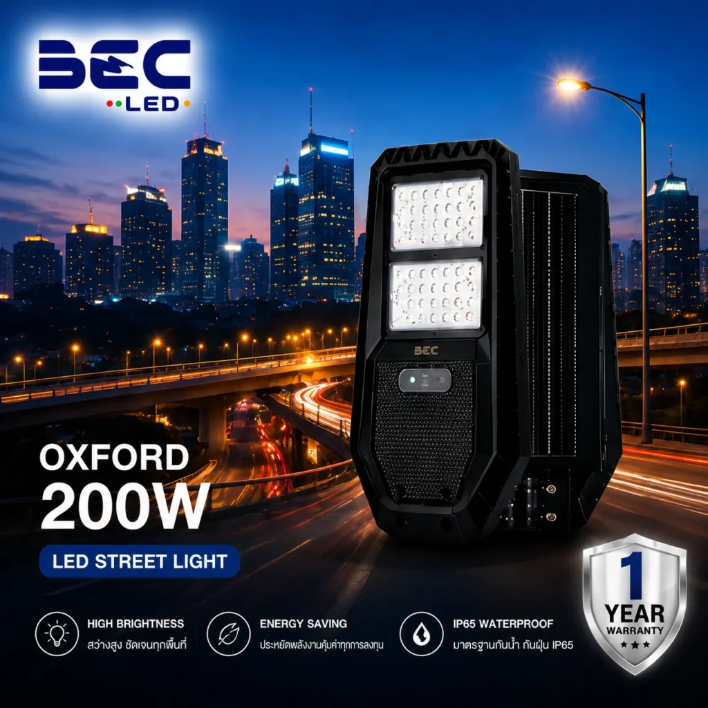 โคมไฟถนน LED โซลาร์เซลล์ BEC รุ่น Oxford ขนาด 200W