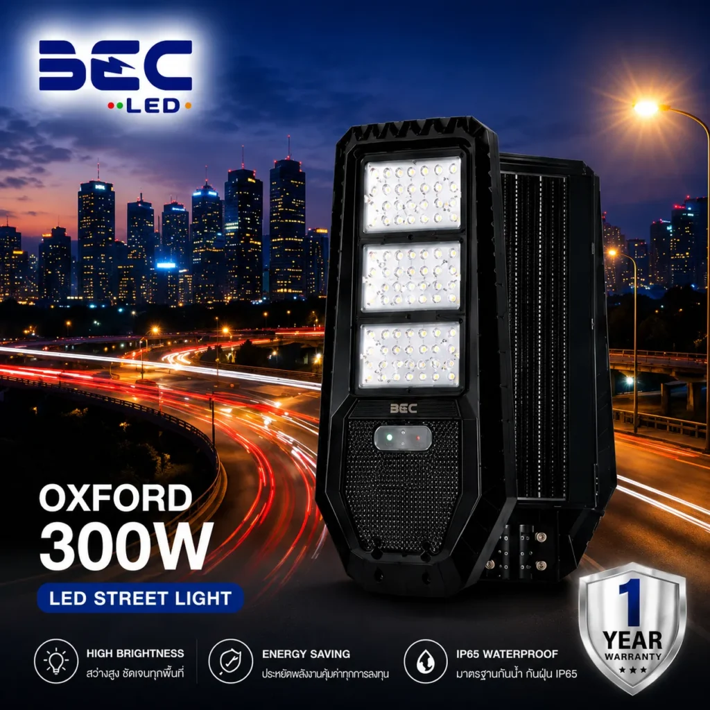 โคมไฟถนน LED โซลาร์เซลล์ BEC รุ่น Oxford ขนาด 300W