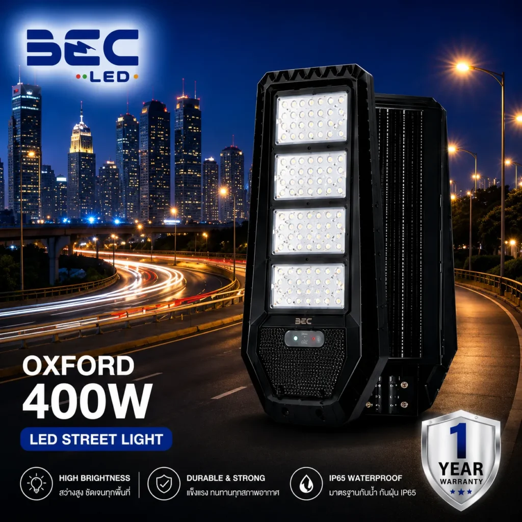 โคมไฟถนน LED โซลาร์เซลล์ BEC รุ่น Oxford ขนาด 400W