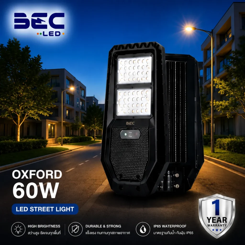 โคมไฟถนน LED โซลาร์เซลล์ BEC รุ่น Oxford ขนาด 60W