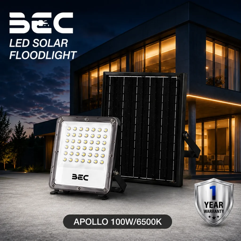 โคมไฟฟลัดไลท์ APOLLO LED โซลาร์เซลล์ BEC 100W