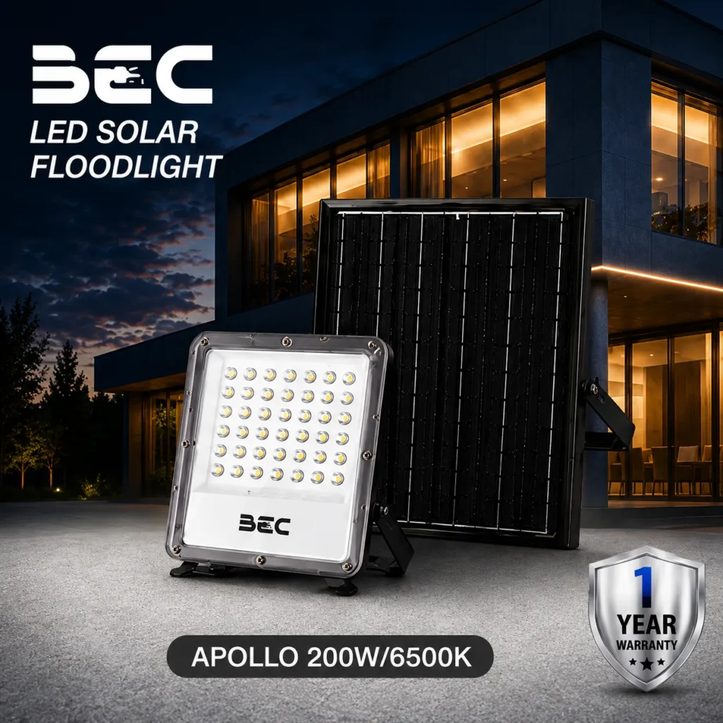 โคมไฟฟลัดไลท์ APOLLO LED โซลาร์เซลล์ BEC 200W