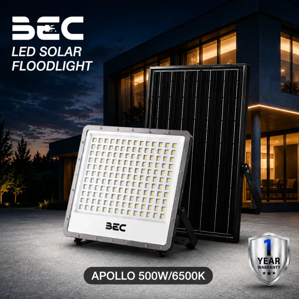โคมไฟฟลัดไลท์ APOLLO LED โซลาร์เซลล์ BEC 500W